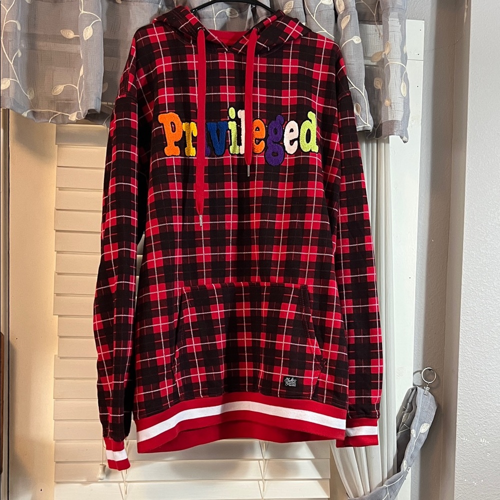 Privileged Red Plaid Hoodie